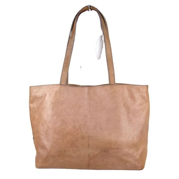 LARGE Frye TAN BROWN GENUINE LEATHER LOGO SHOULDER BAG HOBO TOTE HANDBAG PURSE - Picture 4 of 14